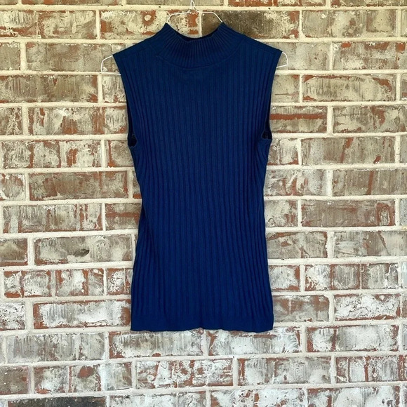 Lane Bryant Navy Ribbed Sleeveless Mock Sweater - Picture 5 of 8